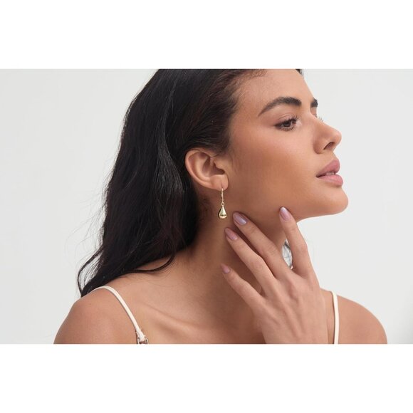 Women's 14k Gold Plated Post Waterdrop Dangle Drop Hoop Earrings Jewelry Gifts - Picture 5 of 8